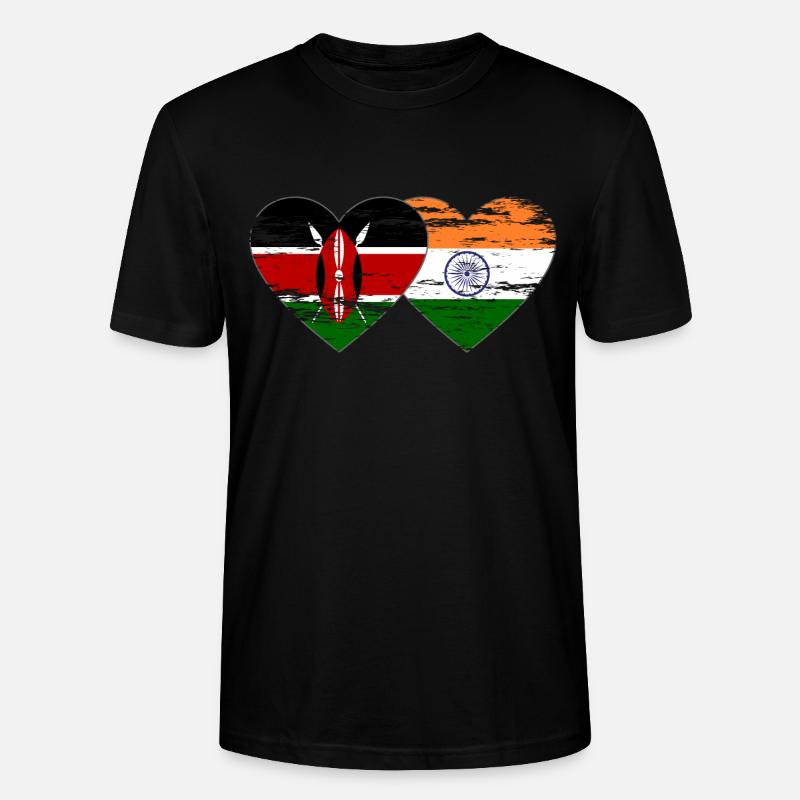 Kenya Inde Drapeau Coeur Utilisé - T-shirt bio CRAFTER Stanley Stella Unisexe - noir