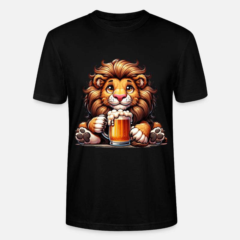 Cute Lion Drinking Beer - Stanley/Stella Unisex Bio-T-Shirt CRAFTER - Schwarz