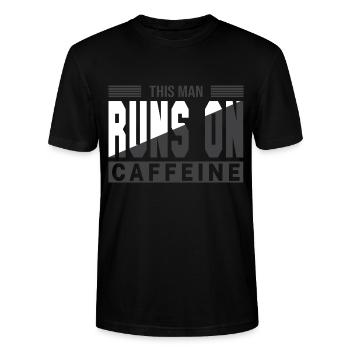 This Man Runs On Caffeine - Caffeine Saying - Stanley/Stella CRAFTER Unisex Organic T-Shirt - black - Front - Alina (178cm) & Michal (187cm)