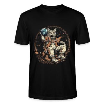 Katze im All, Erde, Mond, Weltall - Stanley/Stella Unisex Bio-T-Shirt CRAFTER - Schwarz - Vorne - Alina (178cm) & Michal (187cm)