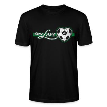 "True Love" football heart green - Stanley/Stella CRAFTER Unisex Organic T-Shirt - black - Front - Alina (178cm) & Michal (187cm)