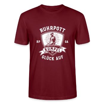 Ruhrpott KUMPEL Badge - Stanley/Stella Unisex Bio-T-Shirt CRAFTER - Burgunderrot - Vorne - Alina (178cm) & Michal (187cm)