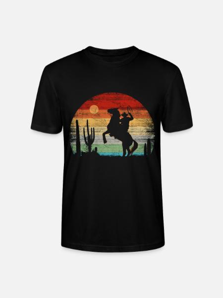 Cowboy - Retro Sunset - Stanley/Stella CRAFTER Unisex Organic T-Shirt - black