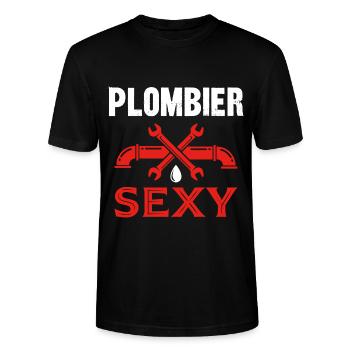 plombier sexy - T-shirt bio CRAFTER Stanley Stella Unisexe - noir - Devant - Alina (178cm) & Michal (187cm)