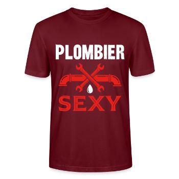 plombier sexy - T-shirt bio CRAFTER Stanley Stella Unisexe - bordeaux - Devant - Alina (178cm) & Michal (187cm)