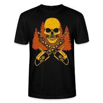 Bois, Bûcheron, Scie à chaîne, Scie à chaîne, Forêt, Scie - T-shirt bio CRAFTER Stanley Stella Unisexe - noir - Devant - Alina (178cm) & Michal (187cm)