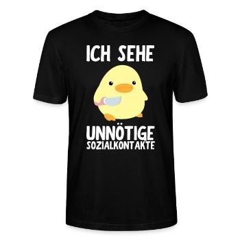 Ünnötige Sozialkontakte Ente mit Messer Meme Küken - Stanley/Stella Unisex Bio-T-Shirt CRAFTER - Schwarz - Vorne - Alina (178cm) & Michal (187cm)