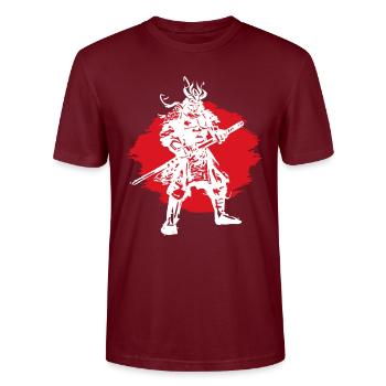 Samurai Japanese Warrior Blood Moon Design - Stanley/Stella CRAFTER Unisex Organic T-Shirt - burgundy - Front - Alina (178cm) & Michal (187cm)