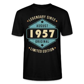 Août 1957 Vintage Retro Anniversaire - T-shirt bio CRAFTER Stanley Stella Unisexe - noir - Devant - Alina (178cm) & Michal (187cm)