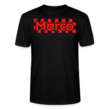 Damier Texte Prénom Homme Nom Marco - T-shirt bio CRAFTER Stanley Stella Unisexe - noir - Devant - Alina (178cm) & Michal (187cm)