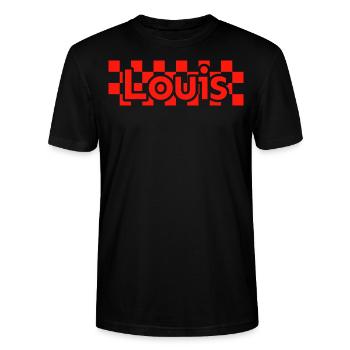 Damier Texte Prénom Homme Nom Louis - T-shirt bio CRAFTER Stanley Stella Unisexe - noir - Devant - Alina (178cm) & Michal (187cm)