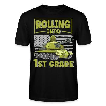 Retour dans le drapeau américain du char drôle de 1ère année - T-shirt bio CRAFTER Stanley Stella Unisexe - noir - Devant - Alina (178cm) & Michal (187cm)