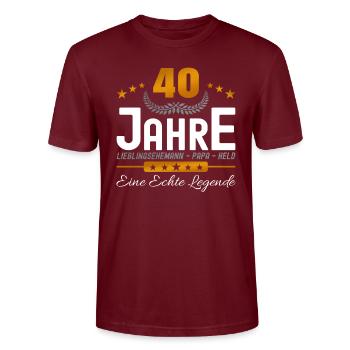 40 Jahre Lieblingsehemann - Stanley/Stella Unisex Bio-T-Shirt CRAFTER - Burgunderrot - Vorne - Alina (178cm) & Michal (187cm)