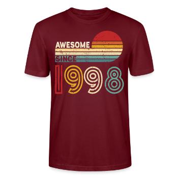 1998 Geschenk Geburtstag Jahrgang Spruch - Stanley/Stella Unisex Bio-T-Shirt CRAFTER - Burgunderrot - Vorne - Alina (178cm) & Michal (187cm)