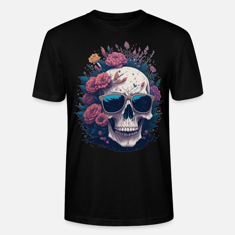 Flower Skull - Stanley/Stella Unisex Bio-T-Shirt CRAFTER - Schwarz