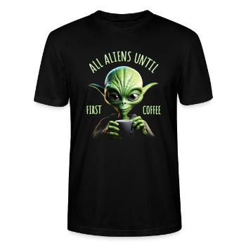Coffee Alien - Stanley/Stella CRAFTER Unisex Organic T-Shirt - black - Front - Alina (178cm) & Michal (187cm)