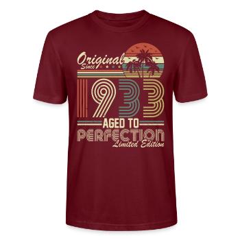 Vintage 1933 Birthday - Stanley/Stella CRAFTER Unisex Organic T-Shirt - burgundy - Front - Alina (178cm) & Michal (187cm)