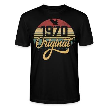 Original 1970er Jahre Vintage - 1970er Jahre Geburtstagsgeschenk - Stanley/Stella Unisex Bio-T-Shirt CRAFTER - Schwarz - Vorne - Alina (178cm) & Michal (187cm)