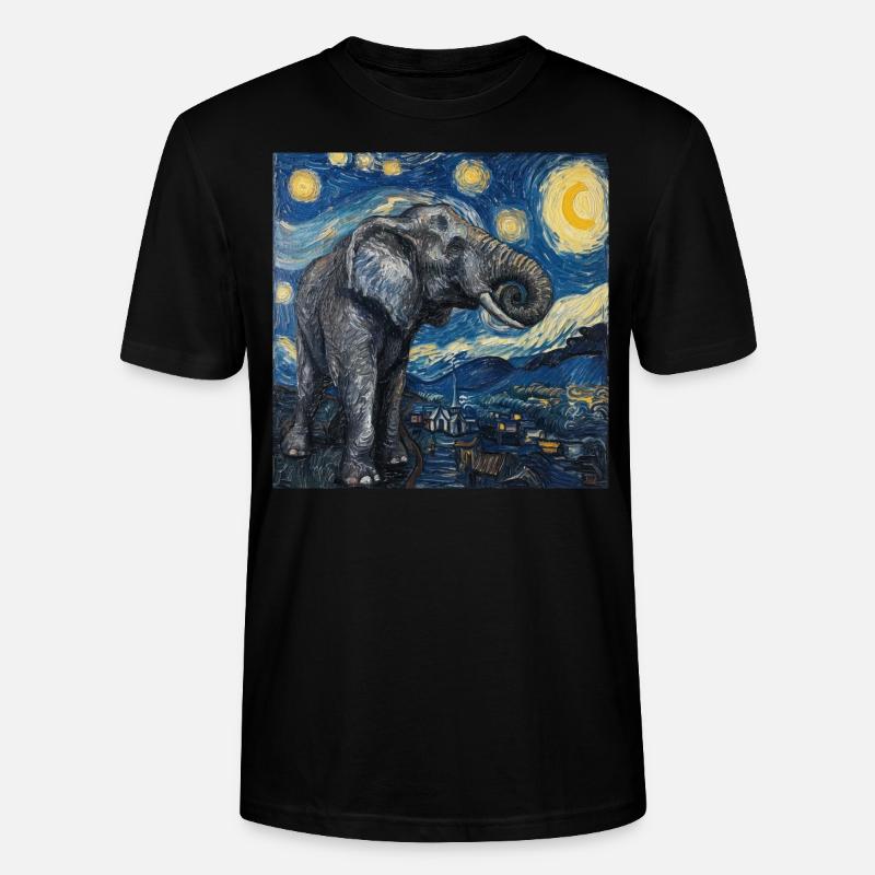 Éléphant, Van Gogh, Nuit étoilée - T-shirt bio CRAFTER Stanley Stella Unisexe - noir