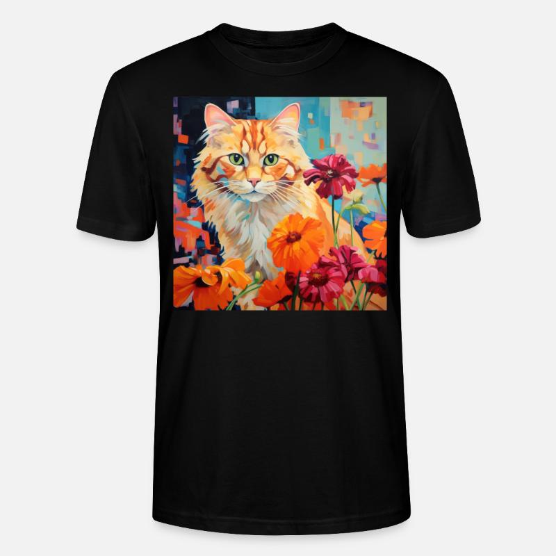 Katze, katzenmotiv, blumen, geschenk, geschenkidee - Stanley/Stella Unisex Bio-T-Shirt CRAFTER - Schwarz