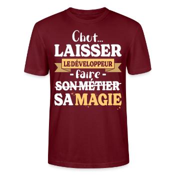 Developer Makes His Magic Humor Dev - Stanley/Stella CRAFTER Unisex Organic T-Shirt - burgundy - Front - Alina (178cm) & Michal (187cm)
