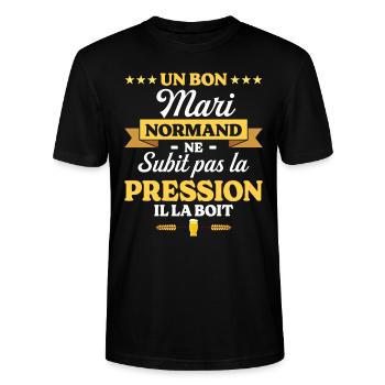 Mari Normand Compagnon Humour Mari - T-shirt bio CRAFTER Stanley Stella Unisexe - noir - Devant - Alina (178cm) & Michal (187cm)