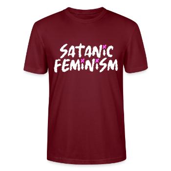 Satanic Feminism - Stanley/Stella CRAFTER Unisex Organic T-Shirt - burgundy - Front - Alina (178cm) & Michal (187cm)