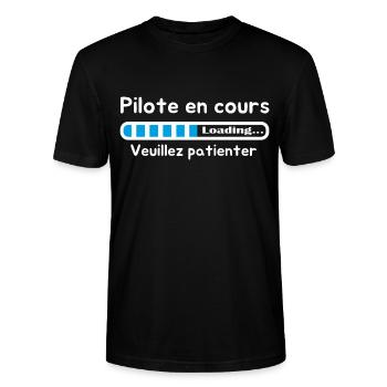 pilote en cours veuillez patienter humour design - T-shirt bio CRAFTER Stanley Stella Unisexe - noir - Devant - Alina (178cm) & Michal (187cm)