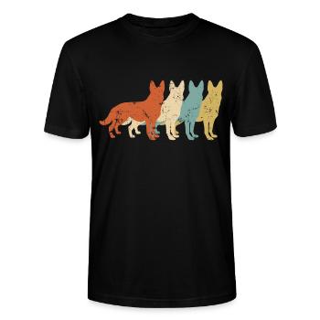Deutscher Schäferhund Retro Hunde - Stanley/Stella Unisex Bio-T-Shirt CRAFTER - Schwarz - Vorne - Alina (178cm) & Michal (187cm)