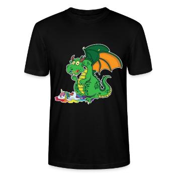 Lustiger Drache - Drache frisst Einhorn - Stanley/Stella Unisex Bio-T-Shirt CRAFTER - Schwarz - Vorne - Alina (178cm) & Michal (187cm)
