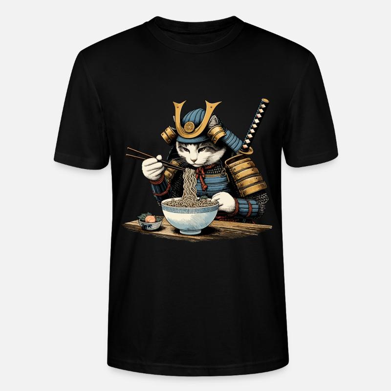 Samurai Cat Ramen Ukiyo-e - T-shirt bio CRAFTER Stanley Stella Unisexe - noir