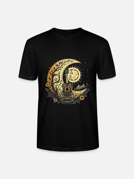 Cottagecore acoustic guitar with moon, sun, stars - Stanley/Stella CRAFTER Unisex Organic T-Shirt - black