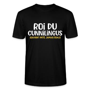 Cunnilingus cadeau drôle homme kamasutra sexe - T-shirt bio CRAFTER Stanley Stella Unisexe - noir - Devant - Alina (178cm) & Michal (187cm)