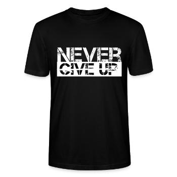 Never Give Up - Stanley/Stella CRAFTER Unisex Organic T-Shirt - black - Front - Alina (178cm) & Michal (187cm)