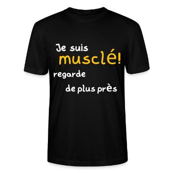Ich bin muskulös, schau dir das genauer an - Stanley/Stella Unisex Bio-T-Shirt CRAFTER - Schwarz - Vorne - Alina (178cm) & Michal (187cm)