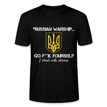 Ukraine Flagge Russisches Kriegsschiff Go Fuck Yourself - Stanley/Stella Unisex Bio-T-Shirt CRAFTER - Schwarz - Vorne - Alina (178cm) & Michal (187cm)