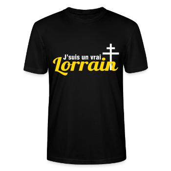 J'suis un vrai lorrain - région lorraine - T-shirt bio CRAFTER Stanley Stella Unisexe - noir - Devant - Alina (178cm) & Michal (187cm)