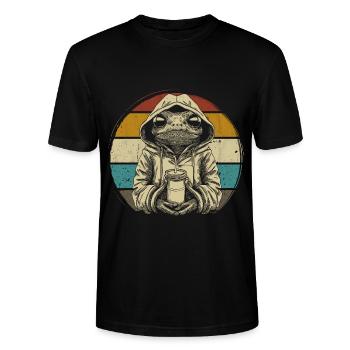 Frosch hält Kaffee v1 - Stanley/Stella Unisex Bio-T-Shirt CRAFTER - Schwarz - Vorne - Alina (178cm) & Michal (187cm)