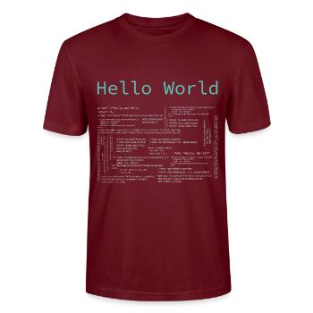 Hello World - Computer Pr... Programmers & Nerd - Stanley/Stella CRAFTER Unisex Organic T-Shirt - burgundy - Front - Alina (178cm) & Michal (187cm)