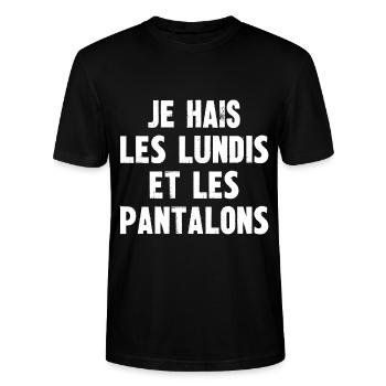 je hais les lundis et les pantalons - T-shirt bio CRAFTER Stanley Stella Unisexe - noir - Devant - Alina (178cm) & Michal (187cm)
