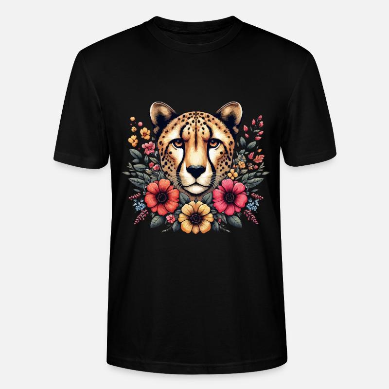 Guépard Fleurs de guépard - T-shirt bio CRAFTER Stanley Stella Unisexe - noir