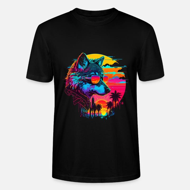 Wolf Retro Illustration Synthwave Art - Stanley/Stella Unisex Bio-T-Shirt CRAFTER - Schwarz