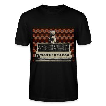 Analog Modular Synthesizer Katze Musikproduzent - Stanley/Stella Unisex Bio-T-Shirt CRAFTER - Schwarz - Vorne - Alina (178cm) & Michal (187cm)