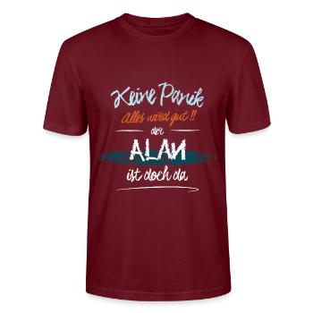 Alan - Keine Panik. Alles wird gut - Stanley/Stella Unisex Bio-T-Shirt CRAFTER - Burgunderrot - Vorne - Alina (178cm) & Michal (187cm)