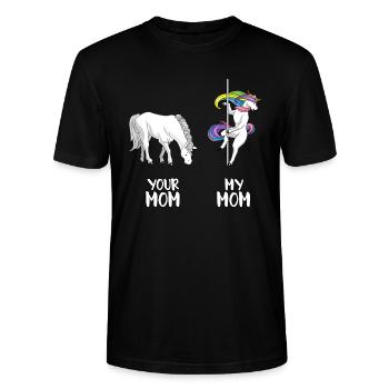 Your Mom my Mom LGBT Einhorn LGBTQ homosexuell - Stanley/Stella Unisex Bio-T-Shirt CRAFTER - Schwarz - Vorne - Alina (178cm) & Michal (187cm)