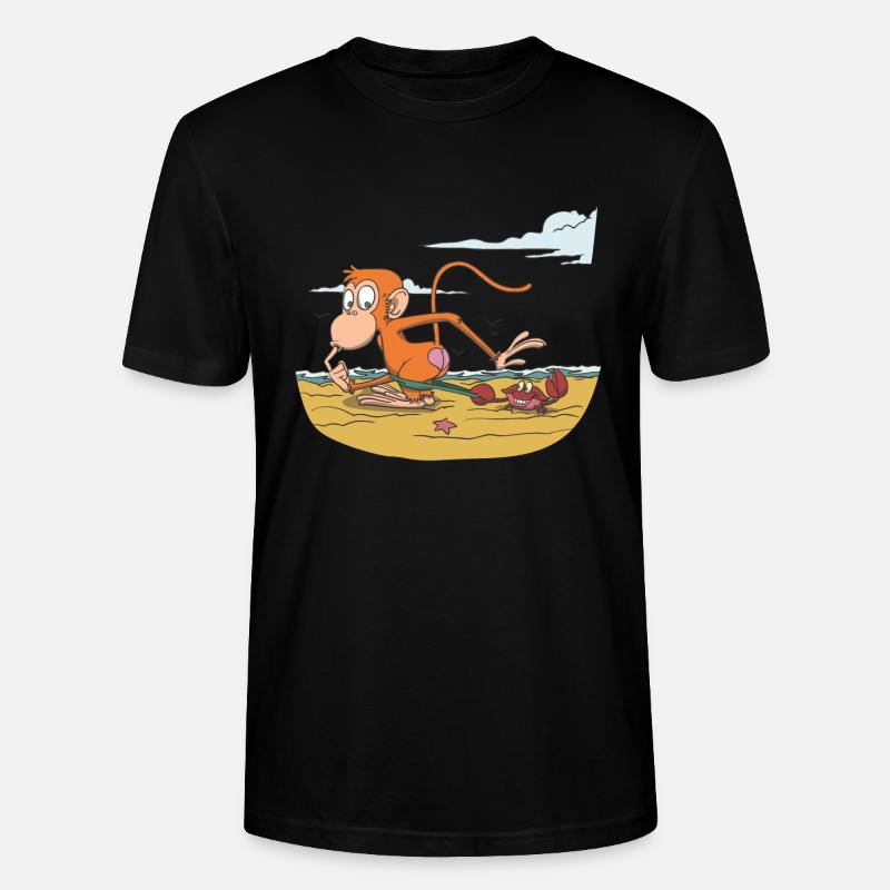 Affe am Strand mit Krabbe - Stanley/Stella Unisex Bio-T-Shirt CRAFTER - Schwarz