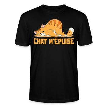 Chat m'épuise Cadeaux Humour Chat Chaton - T-shirt bio CRAFTER Stanley Stella Unisexe - noir - Devant - Alina (178cm) & Michal (187cm)