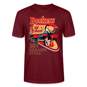 Rockabilly Vintage Rocker Rock N Roll Pinup - T-shirt bio CRAFTER Stanley Stella Unisexe - bordeaux - Devant - Alina (178cm) & Michal (187cm)