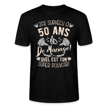 50è anniverssaire de mariage - T-shirt bio CRAFTER Stanley Stella Unisexe - noir - Devant - Alina (178cm) & Michal (187cm)