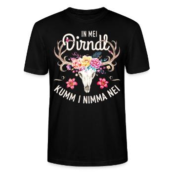 Trachtenshirt Damen In mei Dirndl kumm i nimma nei - Stanley/Stella Unisex Bio-T-Shirt CRAFTER - Schwarz - Vorne - Alina (178cm) & Michal (187cm)